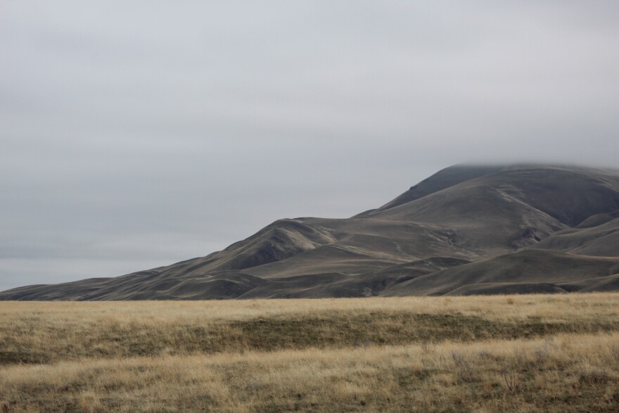  The gentle folds of Rattlesnake Mountain, or <i>Lalíik</i>,<i> </i>on the Hanford Reach National Monument<i> </i>rise into the dense fog in December 2023.