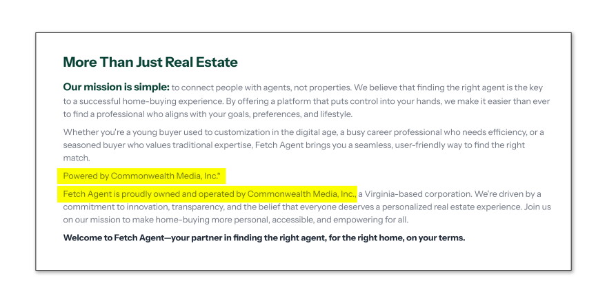 Fetch Agent once stated it was “proudly owned and operated by Commonwealth Media, Inc.”