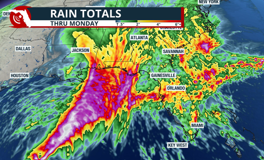 Forecast rainfall totals thru Monday.