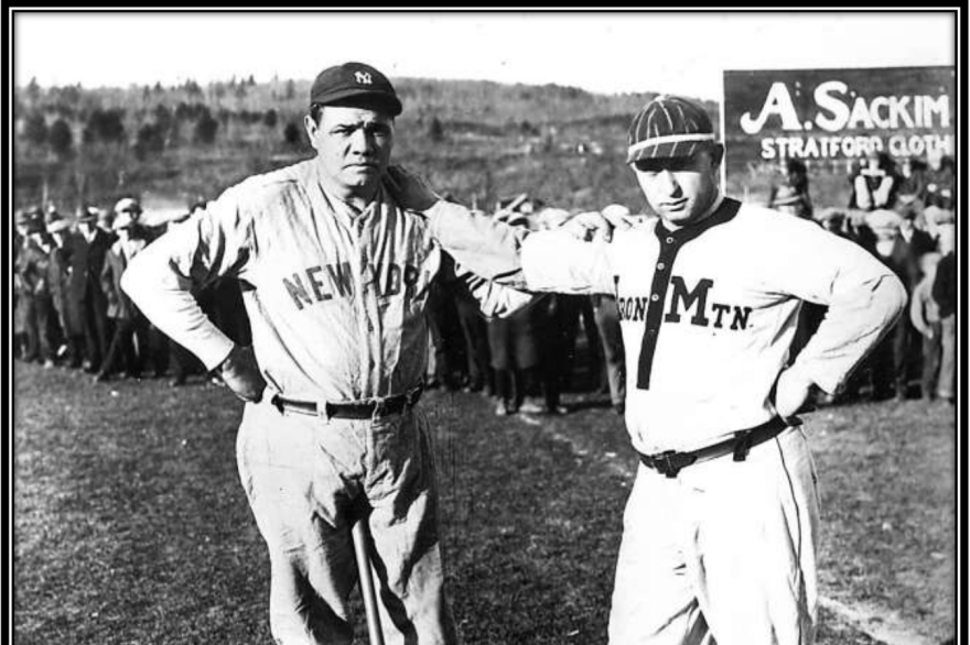 George Herman “Babe”Ruth is pictured here with Nello “Fungo” Tedeschi, one of the pitchers for the opposing local team. Ruth played an exhibition game in Iron Mountain on Oct. 28, 1926, shortly after the New York Yankees lost the world series to the St. Louis Cardinals.