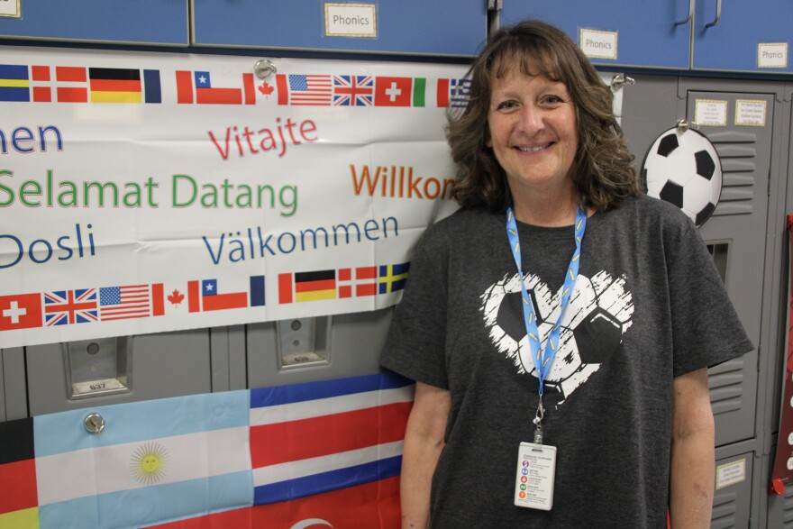 Nancy Smith, a first grade teacher at Heatherstone Elementary, created a whole curriculum and decorated the hallways around the World Cup.