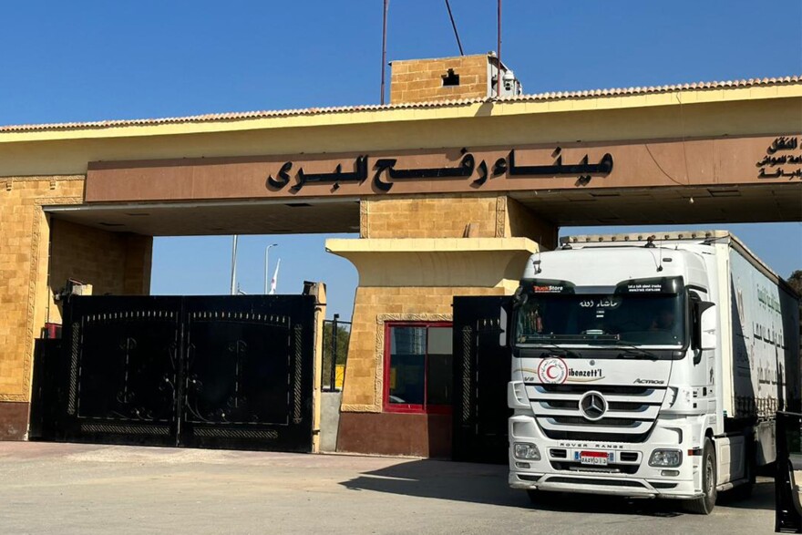 An aid truck returns after unloading humanitarian aid at Egypt's Rafah border crossing with the Gaza Strip on Dec. 4.