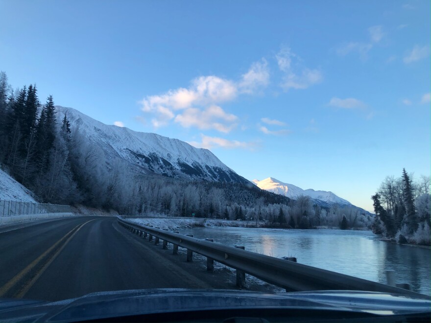 The Sterling Highway through Cooper Landing in late 2020.