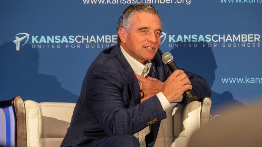 Senate President Ty Masterson spoke to the Kansas Chamber Aug. 27,2026, in Olathe about his vision for Kansas should he win the upcoming gubenatorial election.
