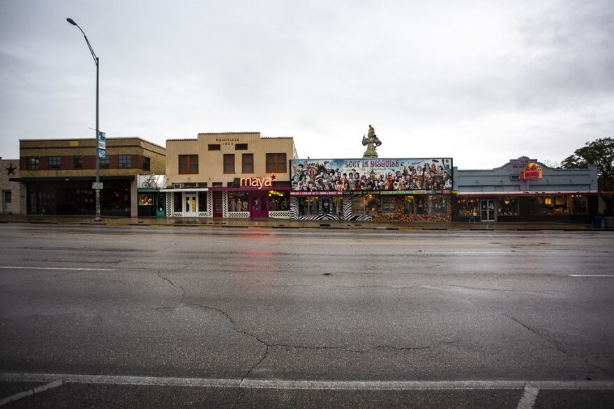 South Congress is devoid of people and cars on Friday.