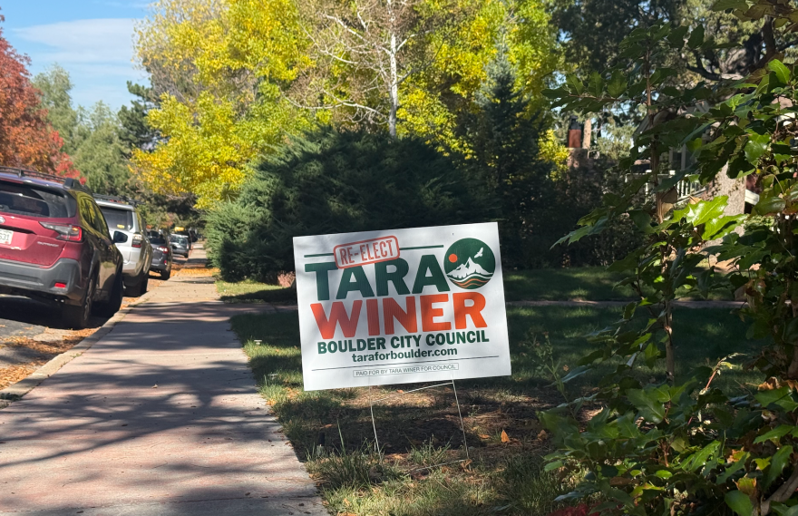 A sign backing Tara Winer’s re-election bid stands in a yard on 11th and Baseline near Chautauqua Park in Boulder on Oct. 21, 2026.
