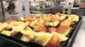 Slices of apples from a local orchard are set out for students at Franklin Community High School.