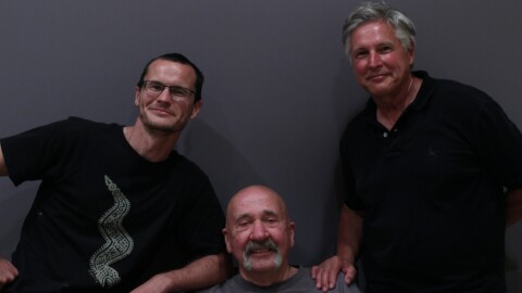 From left to right, Alex Kovach, Ric Carlson, and Andy Kovach at their StoryCorps Northwest Recording.