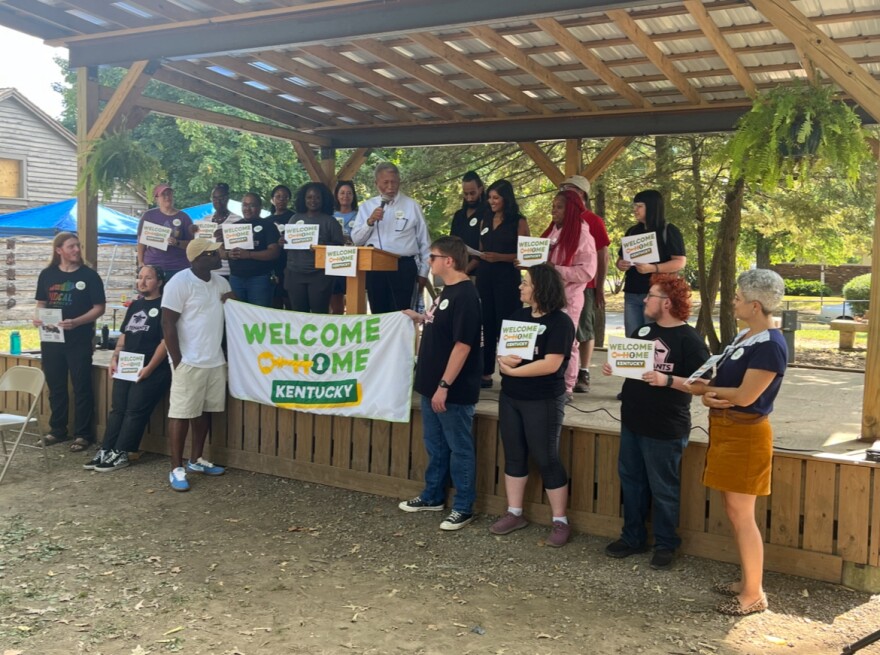 Danville Mayor James Atkins speaks at a Welcome Home Kentucky event kicking off its canvassing campaign.