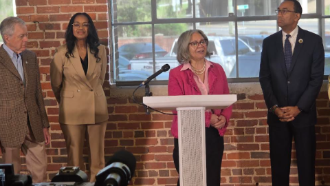 Charlotte Mayor Vi Lyles spoke Monday at the opening of the North Carolina Department of Transportation’s new community engagement center about the Interstate 77 toll lane project.