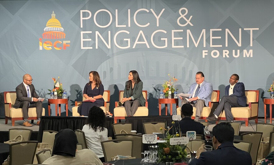 Left to Right: Moderator and IECF Board Member Jacob Mejia; District 23 CA State Senator Rosalicie Ochoa Bogh (R); District 58 Assemblymember Sabrina Cervantes (D); District 45 Assemblymember James Ramos (D); District 60 Assemblymember Dr. Corey Jackson (D)