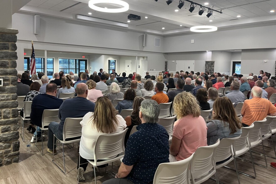 A crowd of about 300 Hoosiers attended a meeting to hear a plan to eliminate property taxes for owner-occupied homes. The event was Sept. 29, 2026 in Warsaw.