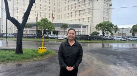 U.S. Representative Jill Tokuda stands outside the Honolulu Federal Detention Center during a visit on Friday, April 10, 2026.