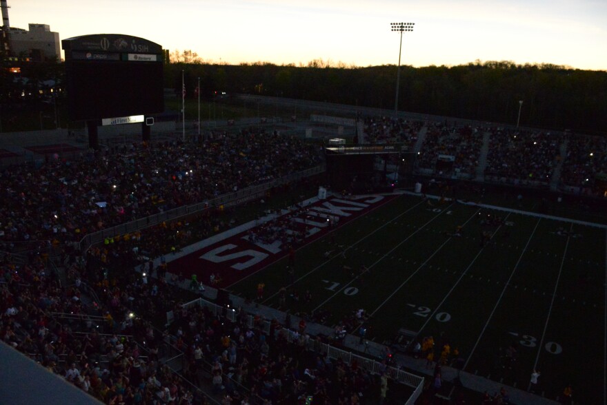 A view of Saluki Stadium during totality on April 8, 2024