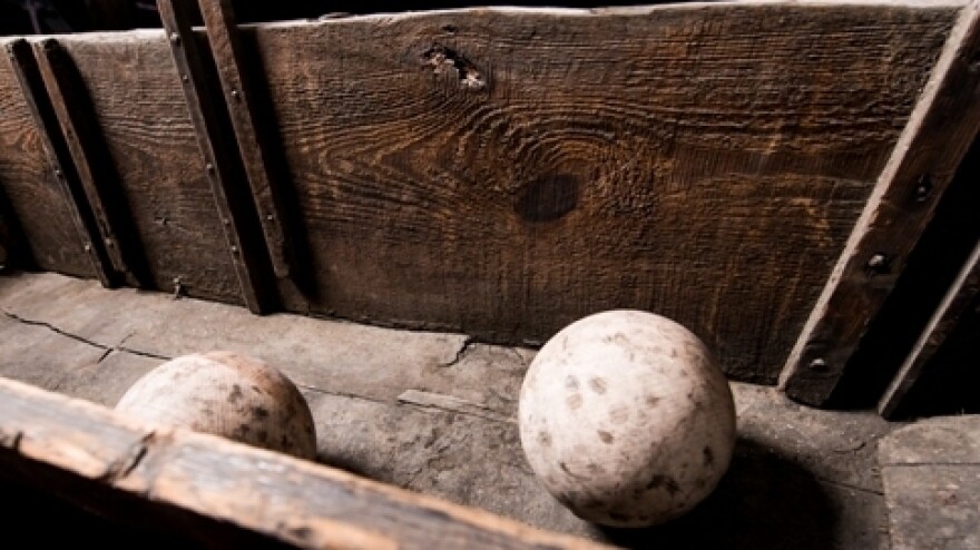 Small wooden balls roll down the Thunder Run.