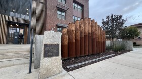 An exhibit and marker outside The Lofts at Fort Visalia development in downtown Visalia commemorates the site of the original Fort Visalia stockade.