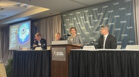 From left: House Minority Leader Phil GiaQuinta, House Speaker Todd Huston, Indiana Chamber President Vanessa Green Sinders and Senate President Pro Tempore Rodric Bray. Senate Minority Leader Greg Taylor was absent at the chamber event, held Monday, Nov. 18, 2024 in downtown Indianapolis.