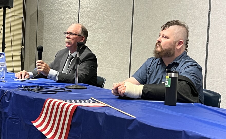 Democrat candidates for the House of Representatives in Missouri's 8th District, Frank Barnitz and Chris Reichard, participated in a public debate discussing their views on several topics on Saturday, May 16th, 2026.