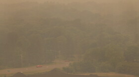 A smoky haze in the air over Pittsford Victor Road in Pittsford, as seen from the Woodcliff Hotel and Spa on Wednesday, June 7, 2023.