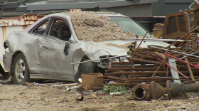A car waits to be scrapped at J.B.'s Salvage on the northwest side of Bloomington.