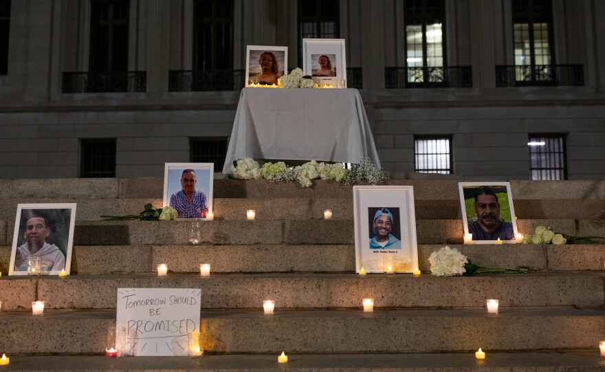 A vigil for Renee Good and other victims of ICE violence is held on the steps of the Alton Lennon Federal Building in downtown Wilmington on January 14, 2025. Community members listened as organizers with Siembra NC and elected officials spoke and honored the victims.