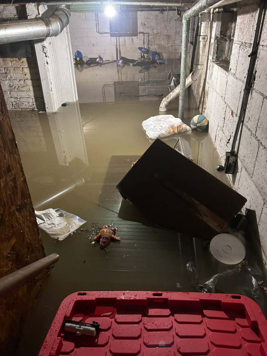 Edgar Mendez's basement after the August 2025 flood water receded