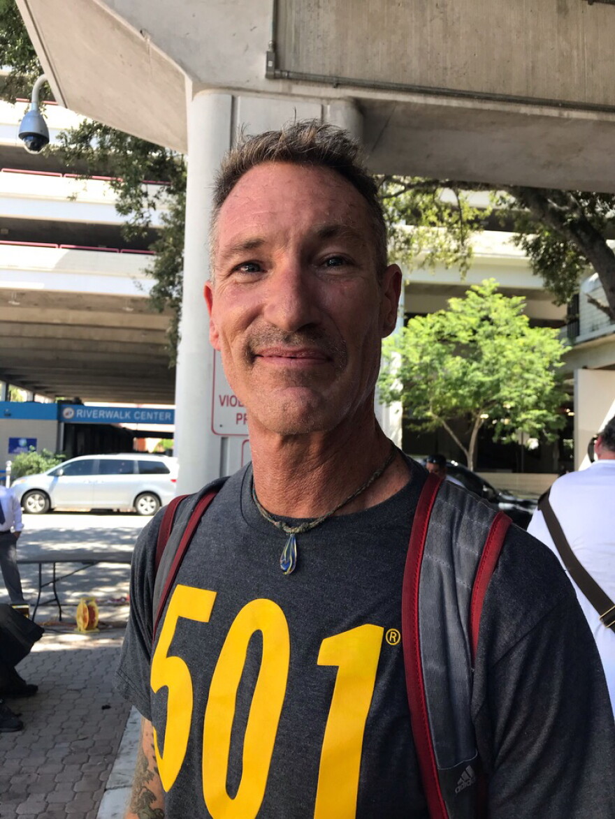 Tom Mimnaugh gets his first shave in three months just before starting his new job at a Boca Raton restaurant