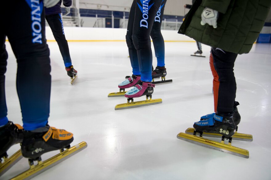 Dominion Speedskating athletes hit the ice early in the morning. Practice starts at 4:30 a.m., five days a week.