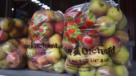 Apples are bagged at Anderson Orchard, Friday, Oct. 2, 2020, Mooresville, Ind. During what would normally be primetime for Midwest apple-picking, orchards around Indiana are running out of apples early this season following a late spring freeze that obliterated much of the state’s crop.