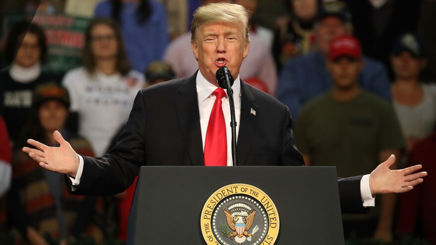 President Donald Trump speaks during a rally on Friday in Pensacola, Fla.