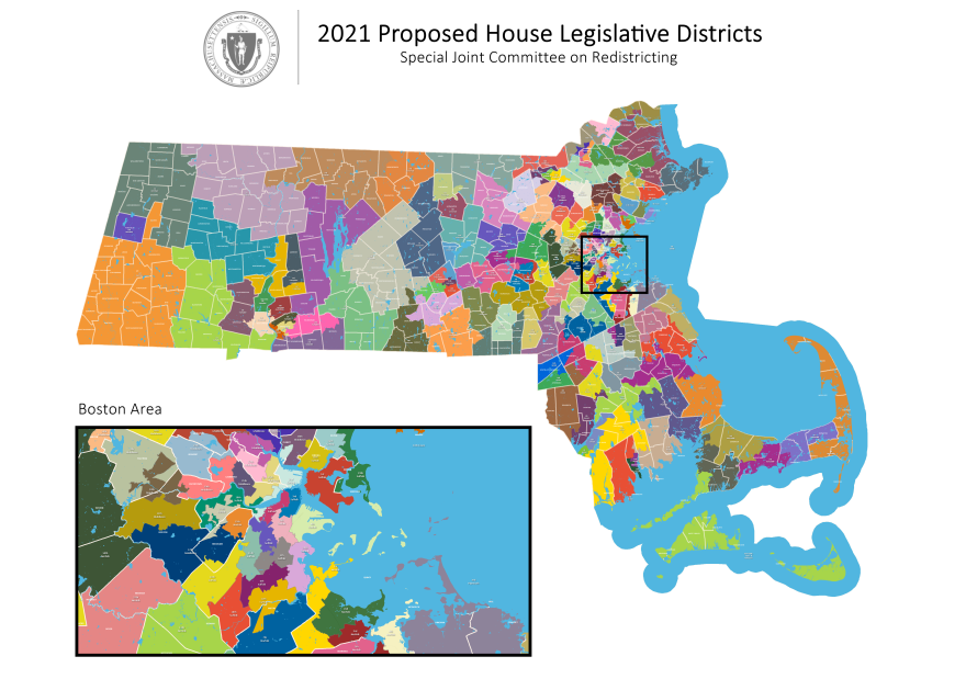 Proposed statehouse districts in Massachusetts following the 2020 Census