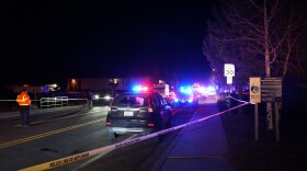 Emergency vehicles line Thompson Street north of West Route 66 in Flagstaff following the crash of a Department of Public Safety helicopter on Feb. 4, 2026. Both the pilot and a trooper on board died.