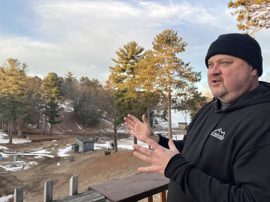 Mt. Holiday's executive director, Jim Pearson, talks about this winter's conditions. Feb. 8, 2024. (Credit: Izzy Ross/IPR News)