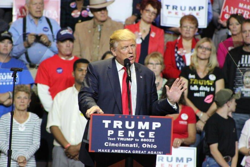 Soon-to-be President Donald Trump speaks at a rally in Cincinnati's US Bank Arena in 2016.