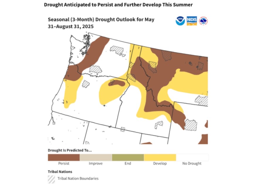A map shows the potential for drought in Pacific Northwest states