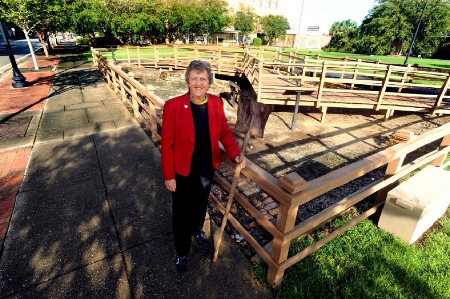 Archaeologist and retired University of West Florida president Judith Bense in downtown Pensacola. Bense is the author of On the Edge of the Spanish Empire.