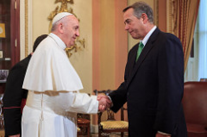 Speaker of the House Rep. John Boehnerr (R-OH) welcomes Pope Francis to the Capitol Thursday, September 24.