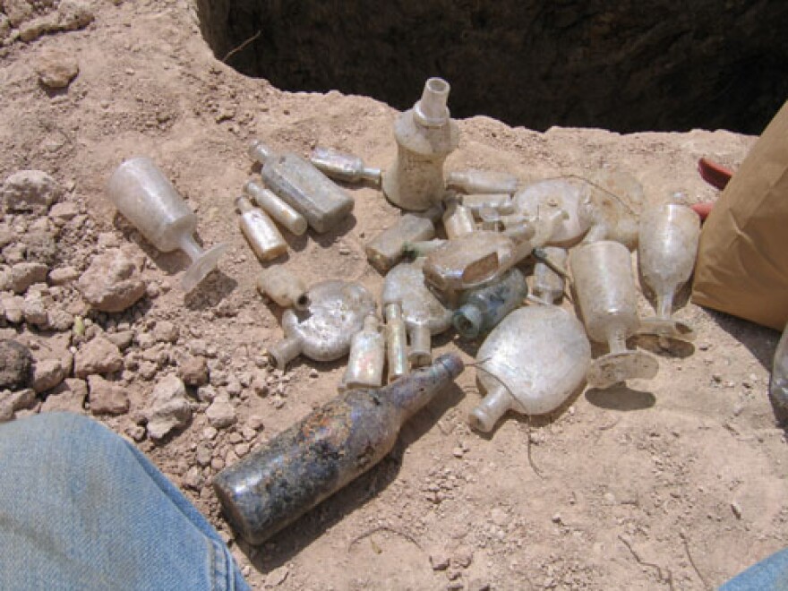 Bottles and glassware recovered from the Cactus Saloon outhouse pit