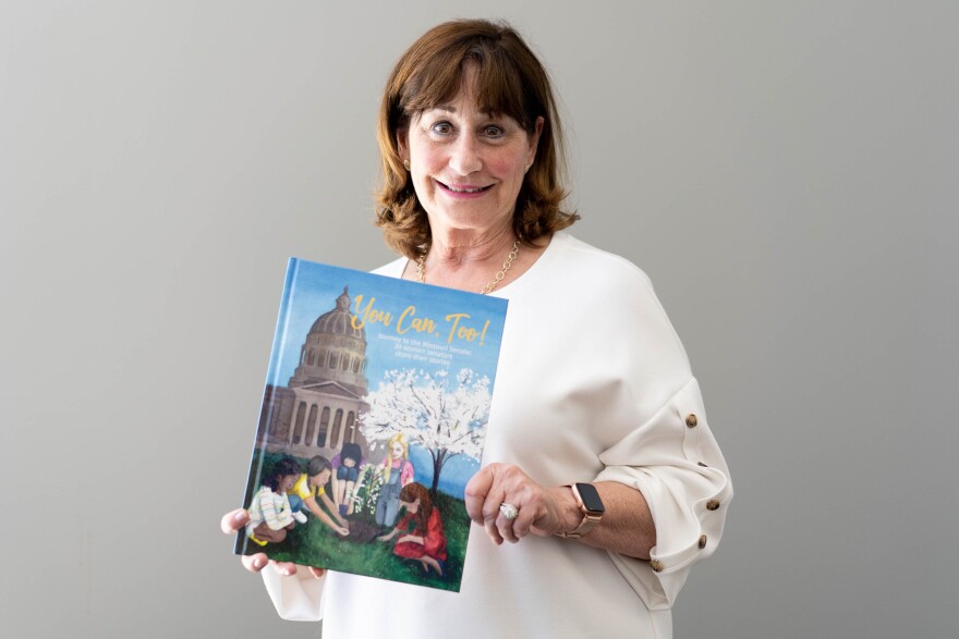 State Sen. Jill Schupp, author of “You Can Too!,” which details the stories of the 26 women who have served in the Missouri Senate on Wednesday, July 13, 2022, at St. Louis Public Radio’s headquarters in Grand Center.