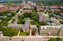 ANN ARBOR, MI - JULY 11,2022: Aerial view of University of Michigan campus is consistently ranks among the highest-rated law schools in the American Heartland and the world.