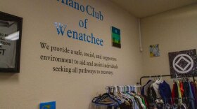 The Alano Club of Wenatchee has a donation area where community members can give or take clothing and other essentials as part of the club’s peer-supported recovery services. (Credit: Renee Diaz / NWPB)