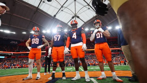 Syracuse captains (blue) ahead of Saturday’s season finale against Boston College