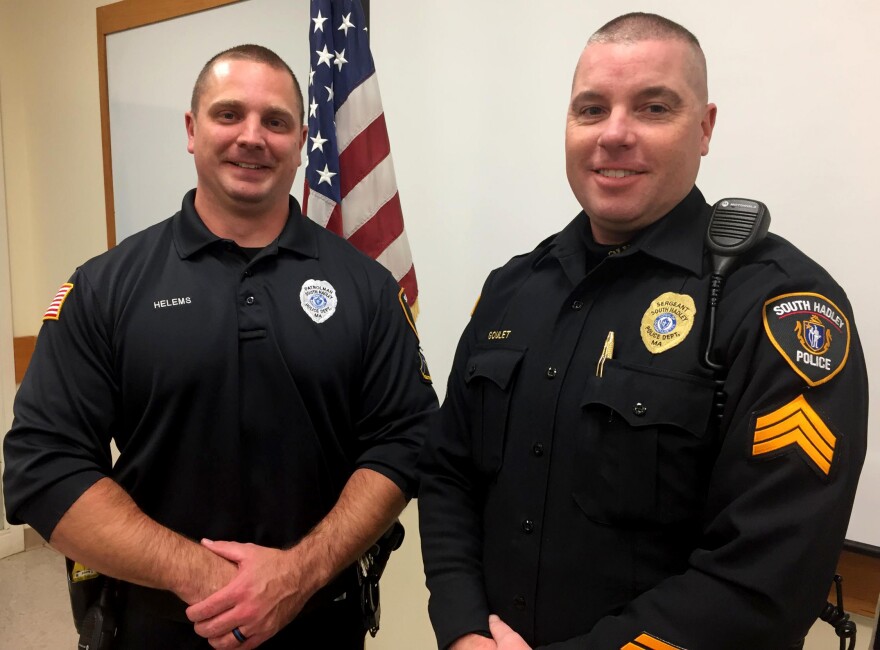 DART officers Joshua Helems, at left, and Jeffrey Goulet of South Hadley, Massachusetts.