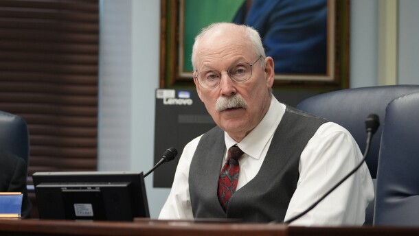 Sen. Bert Stedman, a Sitka Republican, speaks at a news conference at the Alaska State Capitol in Juneau on April 8, 2026.