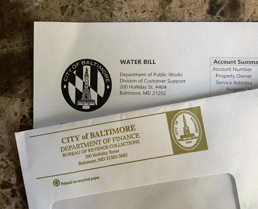 A Baltimore City water bill. Photo by Emily Sullivan/WYPR.