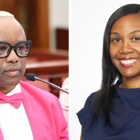 Dr. Kyza Callwood, chairman of the Virgin Islands Board of Education, left, and Celina Morris, marketing director for the Virgin Islands Economic Development Authority.
