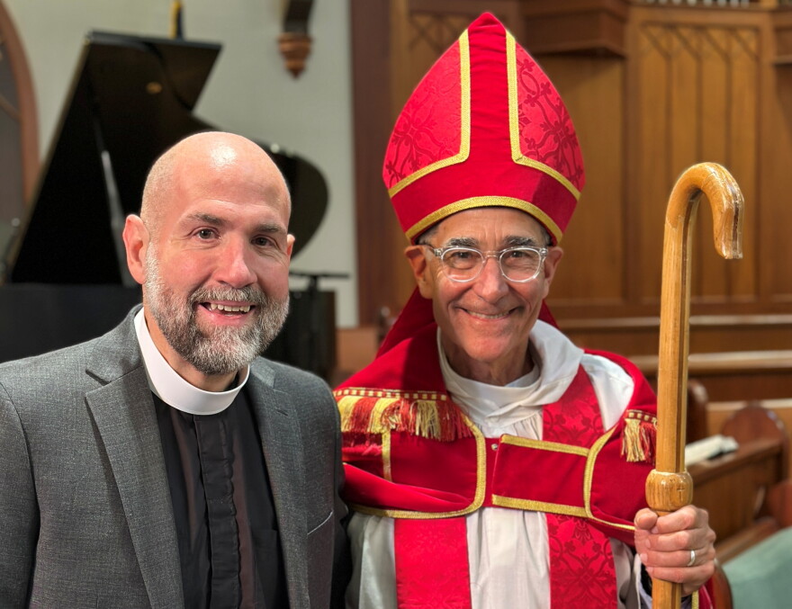Rev. Ed Cardoza (left) will be the new bishop for the Episcopal Church of New Hampshire, succeeding Bishop Robert Hirschfeld (right).