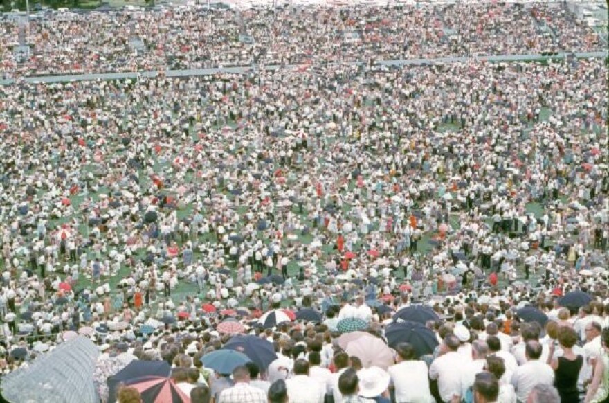 Teachers fill Orlando's Orange Bowl in 1967 for a one-day meeting on education funding.