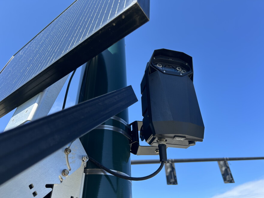 A Flock camera monitors traffic north of Columbus, Ohio.