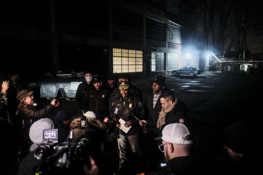 Detroit Police Chief James White holds a news conference outside the Detroit building where James and Jennifer Crumbley were arrested overnight.